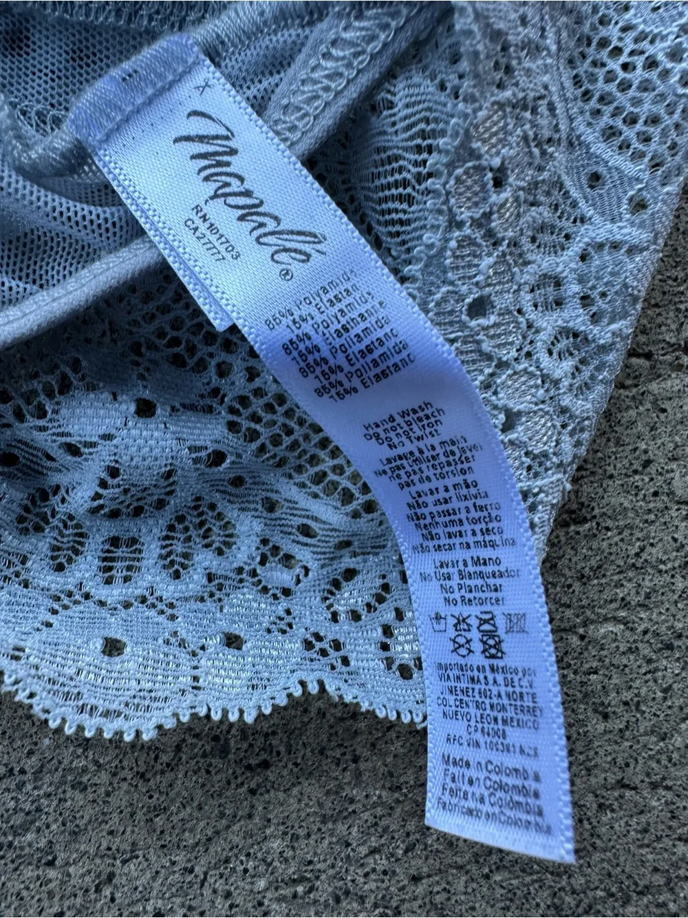 Mapale Blue Lace Plunge V Neck Bodysuit